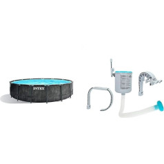Intex Unisex - Adult Premium Frame Pool Set Prism Greywood Diameter 457 x 122 cm, Dark Grey Wood Look & Surface Skimmer - Deluxe Wall Mount Surface Skimmer - Suspension Skimmer