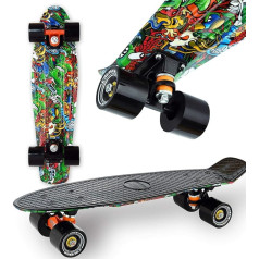 WeLLIFE Skateboard Mini Cruiser RGX Black Multicoloured Skateboard 56 cm for Teenagers Adults PU 78A Wheels with ABEC-7RS Ball Bearings