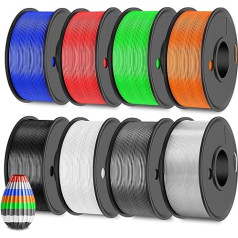 SUNLU PETG Filament Bundle Multicoloured, 250 g PETG 3D Printer Filament 1.75 mm, 0.25 kg Spool, 8 Pack Total 2 kg, High Tenacity, Strong, Black, White, Grey, Transparent, Blue, Red, Green, Orange