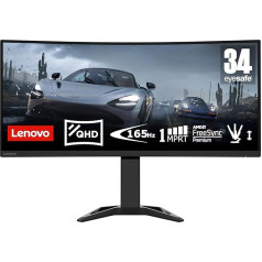 Lenovo G34w-30 | 34 Inch QHD Gaming Monitor | 3440x1440 | 165Hz | 350 nits | 0.5ms Response Time | HDMI | DisplayPort | AMD FreeSync | Integrated Speaker | Height Adjustable | Black