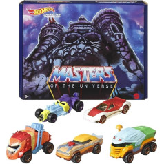 Hot Wheels Masters of the Universe 5-Pack of 1:64 Scale Character Cars, Collectible Vehicles Inspired by He-Man, Skeletor, Man-At-Arms, Beast Man & Teela, Gift for Collectors, Fans & Kids Ages 3 Years