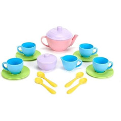 Green Toys, Tea Set for Children's Kitchen, Play Kitchen, Role Play, Sustainable Kitchen Toy for Children from 24 Months, 17 Pieces