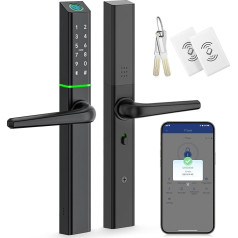 Ruveno Weatherproof Smart Door Lock with Handle: Fingerprint Keyless Entry, Digital Code Door Lock for Aluminum Wooden Door, Bluetooth, Electronic Deadbolt Door Lock