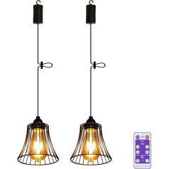 2 x Industrial Pendant Lamp with Battery Remote Control Battery Pendant Light Ceiling Lamp without Electricity Battery Operated Outdoor Lighting Outdoor Lanterns for Garden Balcony Hallway Decoration