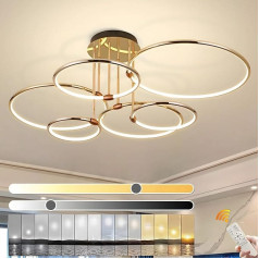 YYUTLUO LED Ceiling Light, Diameter 105 cm, Golden Metal Circle Chandelier, 145 W, Continuously Dimmable, 3000-6000 K, Modern Round Galvanised Pendant, Bedroom, Living Room, Children, Office, Study (6