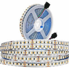 Tesfish 24 V LED Strip Light, 4 in 1, RGBWW RGB + Warm White 3000 K 5 m Mixed Colours LED Strip Light SMD 5050 IP20 600 LEDs LED Strip LED Light Strip LED Strip for Bedroom, Kitchen Decoration
