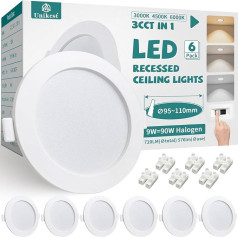Unikcst LED Recessed Spotlights 230 V 9 W Ceiling Spotlights 3CCT Warm White Neutral White Cool White 95-110 mm Installation Diameter LED Spot White Round 720LM Spotlights Ceiling Light for Kitchen