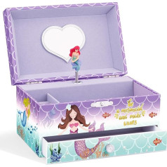 A&A Girls Musical Jewellery Box with Large Drawer Paired with Cute Mermaid Theme Rotating Musical Jewellery Box Replay Melody for Beautiful Dream Light Purple