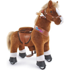 PonyCycle Official Authentic Riding Toy for Toddlers (with Brake and Sound/76-cm Height/Size 3 for ages 3–5), Pony Bike Ride on Brown Horse, Plush Toy Model Ux324