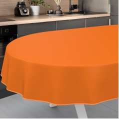 Oilcloth Tablecloth, Washable, Oilcloth, Garden Tablecloth, Outdoor, Indoor, Oval, 200 x 140 cm with Hem, Orange