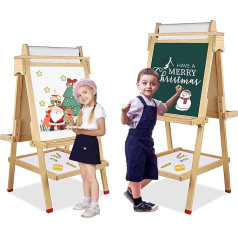Nukdey Children's Blackboard, Wooden Stand with Numbers, Chalks and Crayons, Table Toy, Great Gift for Children from 3 Years