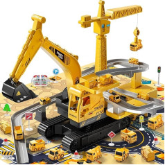 TEMI 3 4 5 6 7 Year Old Boys Construction Truck Toy for Engineering Excavator Train, Excavator Crane Toy for Children and Children Age 3 and Above, Birthday Gift for Boys and Girls Age 4-6