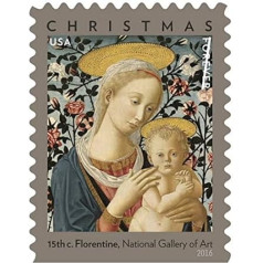 Florentine Madonna and Child USPS Forever First Class Porto Stamp U.S. Holiday Christmas Leaves (Pack of 2)
