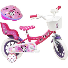 A.T.L.A.S. Disney Minnie Girls Children's Bicycle 12 Inch Equipped with 1 Brake, Front Basket, Rear Doll Holder, Mudguard + Helmet Included (30.5 cm), Mouse, Pink, 12 Inches