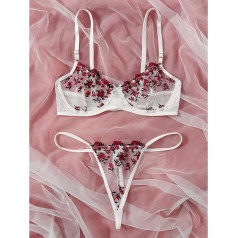 MLLM Sexy Perspective Underwear, Seductive Three Point Underwear, Wine Red, 2XL, Lace Sheer