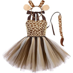 IMEKIS Children's Baby Girl Animal Cosplay Costume Princess Fancy Dress Up Cow Tiger Leopard Giraffe Tulle Dress with Headband Tail 3 Pieces Halloween Christmas Carnival Outfit