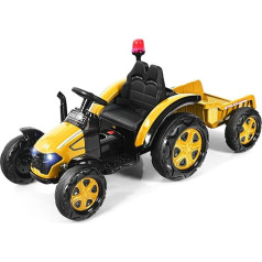 COSTWAY 12 V Electric Tractor for Children with Removable Trailer and 2.4G Remote Control, Ride-on Tractor 3-8 km/h with Warning Light, Horn, Music, Drink Holder, Suitable for Children from 3 Years