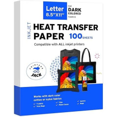 Printers Jack Heat Transfer Paper for Dark Fabric, 100 Pieces, 8.5