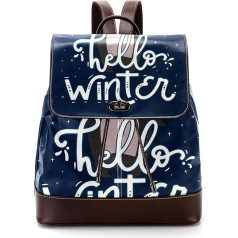 Personalisierte Schultaschen Büchertaschen für Teenager Hello Winter Schriftzug Pinguin, Mehrfarbig, 27x12.3x32cm, Rucksack Rucksäcke