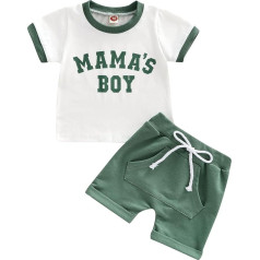 Xeadoffubio Newborn Baby Boy Summer Clothing Mama's Boy T-Shirt Colour Block Jogger Shorts 2 Pieces Clothing Set Toddler Baby Boy Mama's Boy Colour Block Summer Outfit