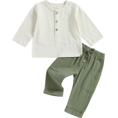 Himllauen Baby Boys Girls Clothing Summer Outfit Long Sleeve Shirt and Long Trousers 2-Piece Set Cotton Baby Clothing
