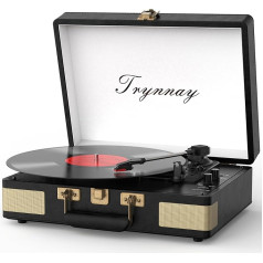 Trynnay Turntable Record Player 3 Speed Bluetooth Portable Case Vinyl Player with Built-in Speakers Record Player Improved Audio Sound PU Leather Vintage Black