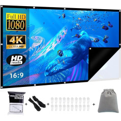 Projector Screen 150 Inch + Black Back Counter Light Transmittance, 16:9/Wrinkle-Free/160°/Washable/Foldable, Indoor/Outdoor, Includes Nail Hook and Handbag