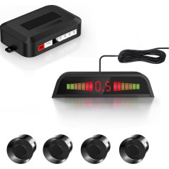 Car Parking Sensors, Compact Screen Distance Display with Sound Warning + 4 Black Reversing Sensors for Car Vans RV Trailer