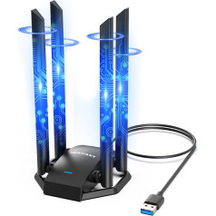 NEWFAST 1300 Mbps USB WLAN Stick Adapter, Dual Band (2.4G/5GHz) WLAN Antenna for Desktop/Laptop, 4 High Gain Antennas, Stable Signal, USB WLAN Receiver PC Only for Windows 11/10/8.1/8/7/XP