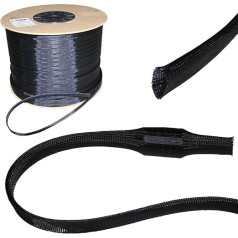 Lumonic 10 m Braided Sleeve, 30 mm (20-40 mm), Woven Hose Cable Made of Polyester in Black, Cable Sleeve, Protective Hose, Cable Protection, Cable Wrap