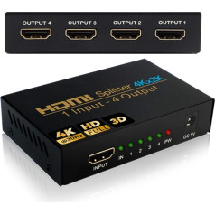 HDMI Splitter 1 in 4 Out HDMI Verteiler Audio Splitter 4K HDMI Duplicator HDCP/UHD/1080P@30Hz 3D 4K@30Hz für/Kompatibal mit Xbox/PS4/PS3/Google Chromecast/AppleTV/Blu-Ray/HDTV/Sky Box Fire Stick/DVD