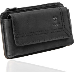 MATADOR Genuine Leather Universal Mobile Phone Case Holster Belt Bag Magnetic Closure Horizontal for Mobile Phones up to 6.9 Inches Including Gift Box (Matt Black)