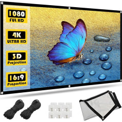 TAOYIO Canvas Projector Outdoor 100 Inch Projector Screen, 16:9 HD Screens for Projector Mobile Foldable with Hook and Rope for Home, School, Meetings, Camping, Home Cinema (221 x 125 cm, 6 Holes)