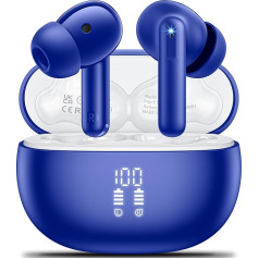 Bluetooth In-Ear Headphones Wireless Bluetooth 5.3 HiFi Stereo Sound, Headphones with 4 ENC Cancelling Mic, 42H Wireless Headphones with LED Display, IPX7 Waterproof, Suitable for Sports/Office, Blue