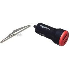 BOSCH 3397004629 Wiper Blade Rear H301 - Length: 300 & Amazon Basics - Car Charger for Apple & Android Devices, USB Port: 2 Inputs, 4.8 Amps/24 W, Black/Red