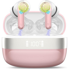 Bluetooth Headphones, Wireless Bluetooth 5.3 In-Ear Headphones with 4 ENC Mic, 2024 Wireless Headphones Deep Bass 40 Hours Earbuds, LED Display, IPX7 Waterproof Earbuds, Rose Gold