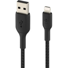 usb a - lightning kabelis, 2 m, melns