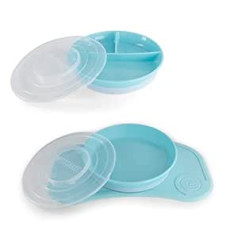 Twistshake Baby Crockery Set Mini + Divided Plate | Baby Suction Plate + Baby Place Mat (31 x 17 cm) + Divided Plate | BPA Free | Learning to Eat Plate | Blue