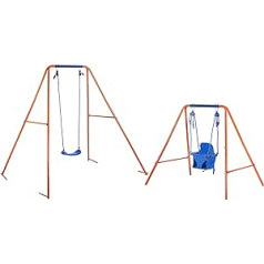 JL Comfurni Swing Sets for Backyard Heavy Duty Swing for Kids Indoor Outdoor Steel Frame with Adjustable 2 Seats for 3-10 Years Old