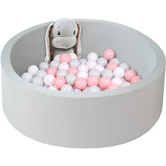 UHAPPYEE Soft Ball Pit for Toddlers, 35 x 12 Inch, Foam Ball Pit with Removable Cover, Memory Sponge, Round Ball Pit Without Balls, Light Grey