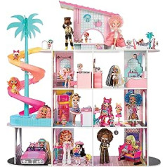 L.O.L. Surprise OMG Fashion House Playset with Over 85 Surprises - Real Wooden Dollhouse with Pool, Spiral Slide, Roof Terrace, Cinema, Changeable Furniture and More - for Children from 4 Years