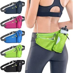 Tyuodna Running Belt with Water Bottle Holder, Ultralight and Waterproof Waist Pack with Reflective Strips and Headphone Hole, Ideal Adjustable for Training, Travel, Hiking and, Green, running belt
