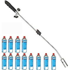 Kinzo Weed Burner Weed Killer 80 cm with 10 Butane Gas Cartridges Each 227 g, Gas Burner with Piezo Ignition, Flame Device Max 1000 °C, Burner