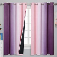 Pink and Purple Curtains 63 Inch Length 2 Panels Light Blocking Ombre Blackout Curtains for Kids Room Thermal Insulated Noise Reducing Gradient Blackout Curtains for Kids Room