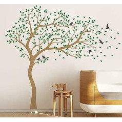 Large Tree Wall Tattoo Children's Room Wall Sticker Children's Room in the Windsley Wall Picture 099 (Light Brown, Light Green, Dark Grey)