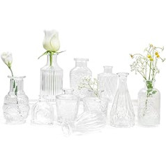 Small Vases Pack of 10 Mini Vases Glass Flower Vase Small Vases Set Various Sizes for Table Decoration Home Wedding Decoration (10 Pieces, Transparent)