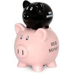 CKB LTD His and Hers Ceramic Piggy Bank Funny Gift Set 19cm Pink and Black