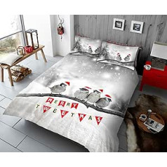 GC GAVENO CAVAILIA Birds Christmas Duvet Cover Set Double Bed Snowflake Duvet Cover with Pillow Cases Premium Christmas Duvet Cover Tweetmas