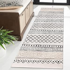 SHACOS Rug Runner Hallway 60 x 180 cm Washable Boho Hallway Rug Runner Beige Flat Weave Rug Beige Bed Rug Bedroom Carpet Runner Hallway Kitchen Rug Runner Rug for Living Room, Kitchen