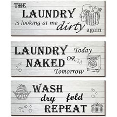 Pack of 3 Laundry Sign Rustic Wooden Sign, Vintage Laundry Sign Wooden Laundry Room Signs for Home Laundry